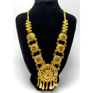 Kundan Indian Jewelry 20" Bright Gold Tone Bridal Necklace Bollywood Rhinestones